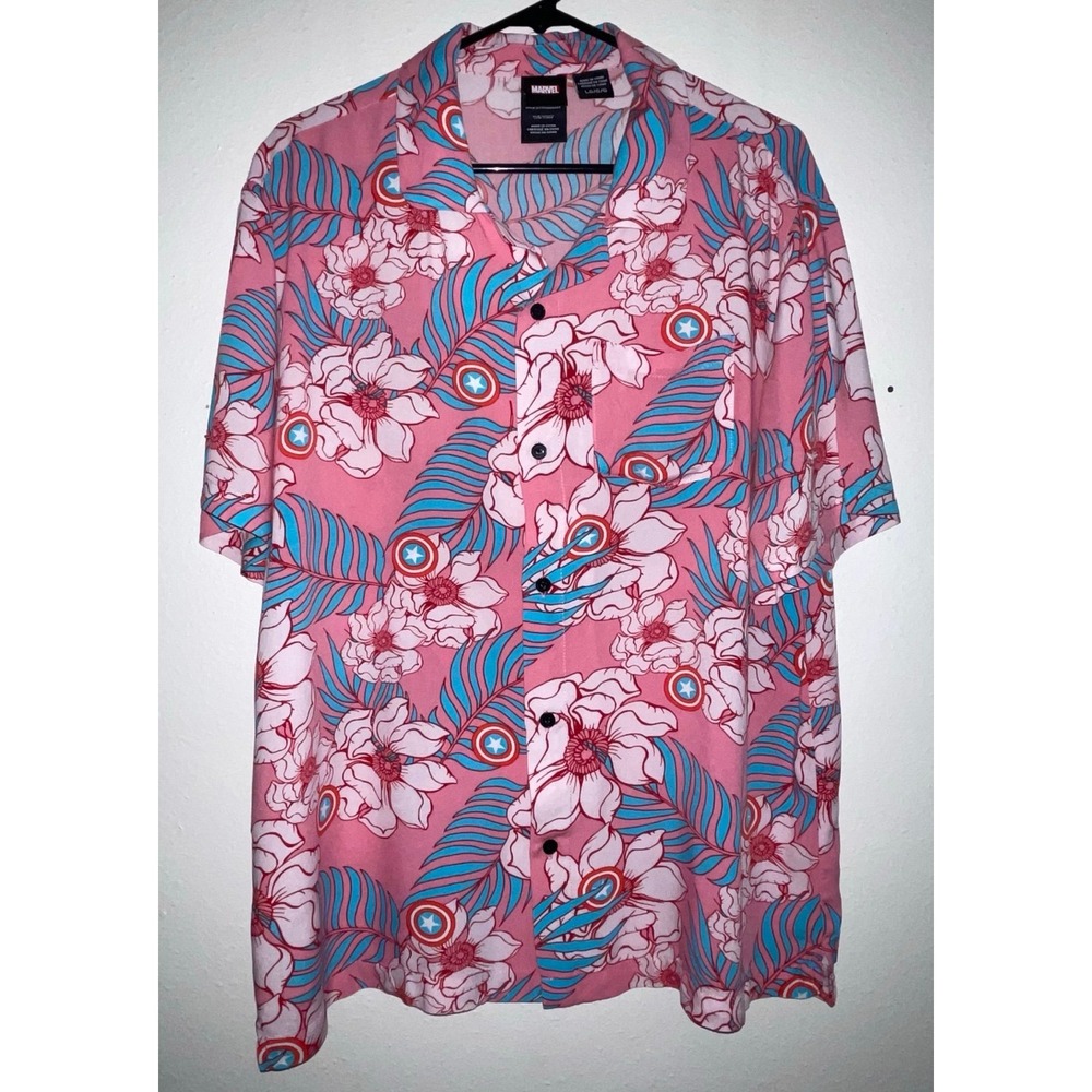 Marvel Men's Short Sleeve‎ Large Floral Captain America Logo